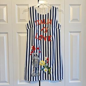 Women Striped Mini Dress with floral accents, Size S